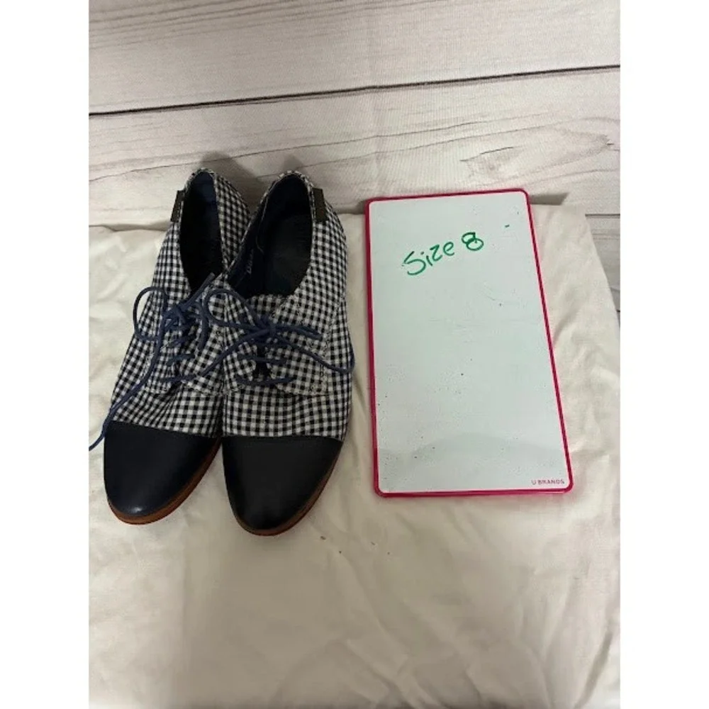 GH Bass & Co Evelyn Navy Gingham Cap Toe Oxford Shoes Womens 8M Lace Up Flats